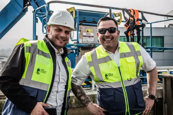 Dublin Protective Coatings team members Lukas and Henry The Main Man on asbestos roof project site
