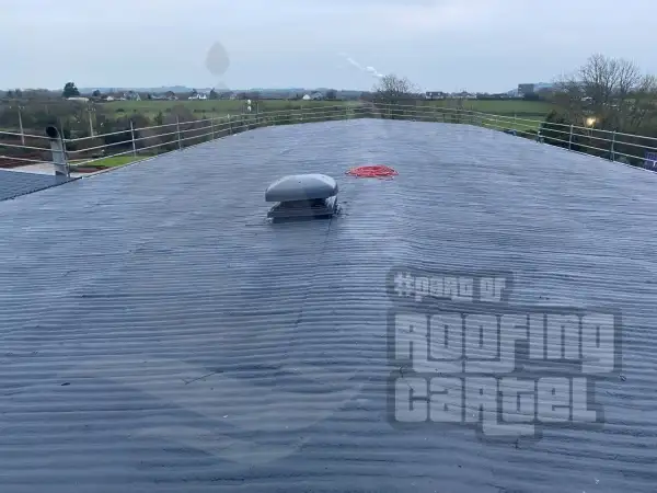 Completed warehouse roof with UV resistant top coat finish in Galway Ireland