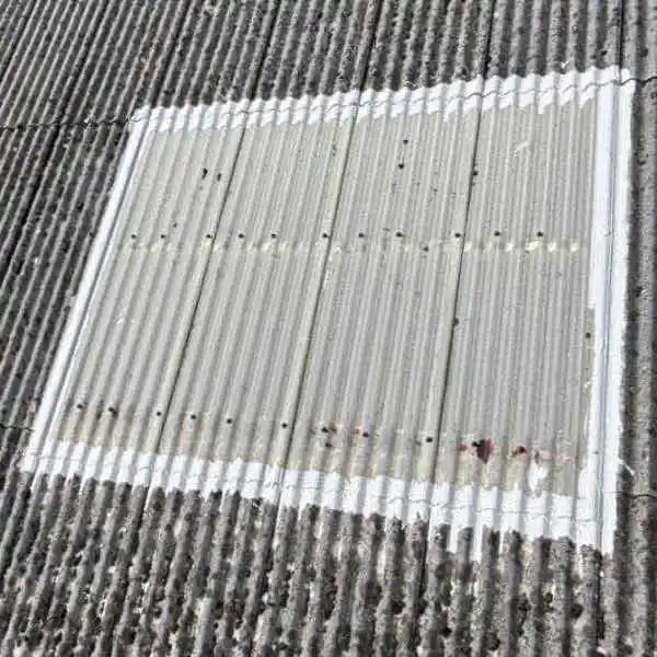 Lava 20 instant-cure waterproofing system sealing asbestos roof skylight penetrations demonstrating UV-stable protective coating around roof lights